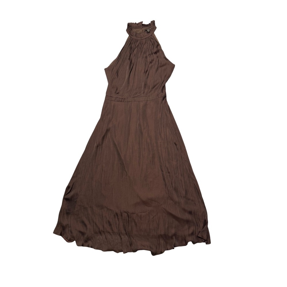 Banana Republic Women's Soft Satin Midi Dress Halter Neck Ruffled Collar  Size 4